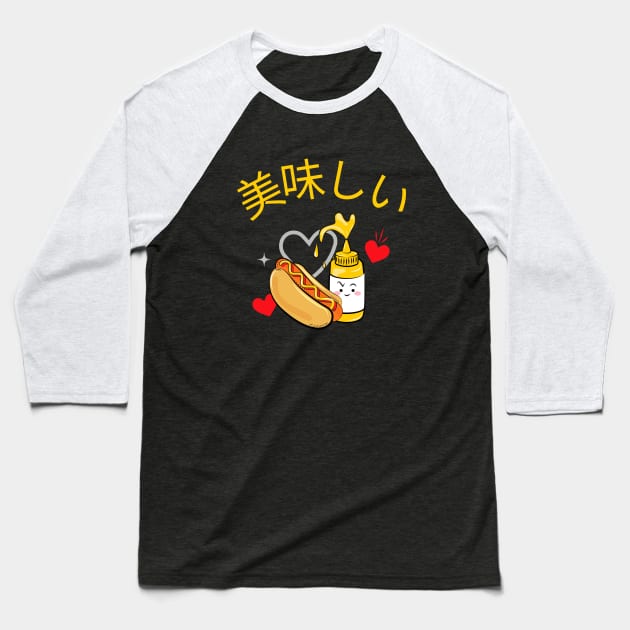 Delicious Hotdog v2 Baseball T-Shirt by CLPDesignLab